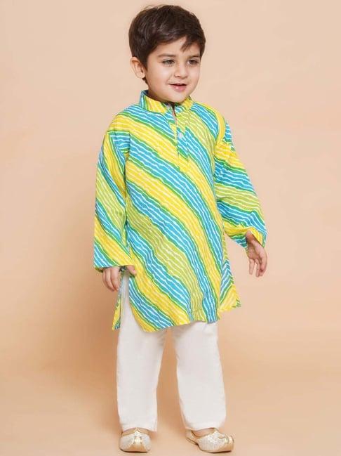 aj dezines kids multicolor cotton striped full sleeves kurta set