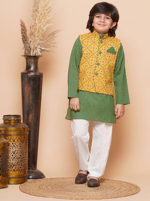 aj dezines kids multicolor printed full sleeves kurta, pyjamas with waistcoat