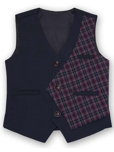 aj dezines kids navy & purple chequered waistcoat