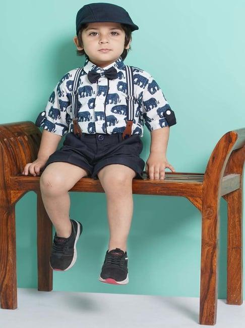 aj dezines kids navy & white printed shirt set