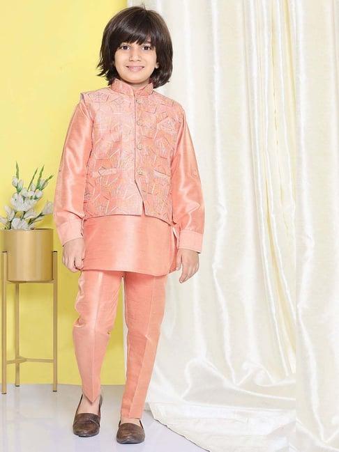 aj dezines kids peach embroidered full sleeves kurta set