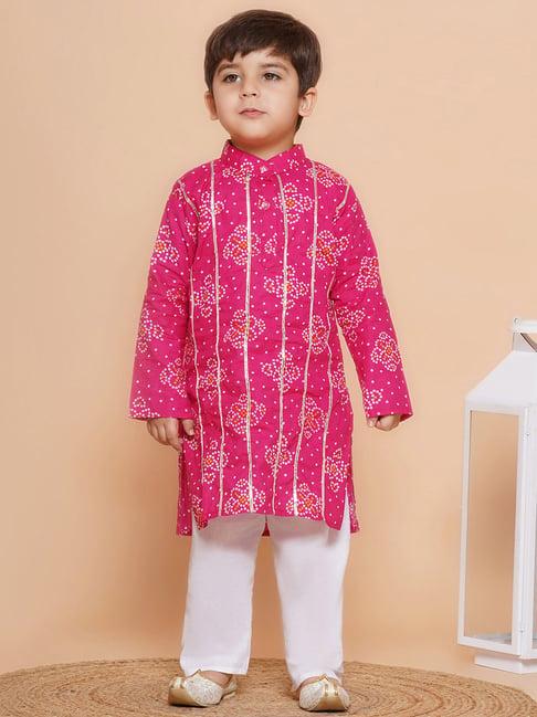 aj dezines kids pink & white printed full sleeves kurta with pyjamas