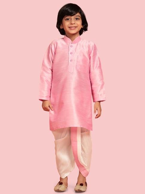 aj dezines kids pink & white regular fit full sleeves kurta set