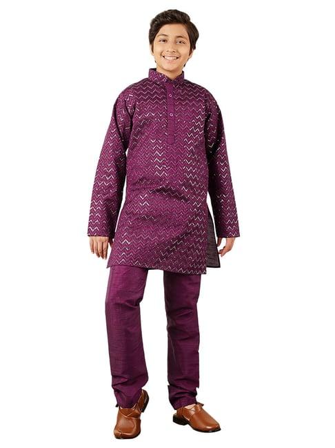 aj dezines kids purple embellished full sleeves kurta with pyjamas
