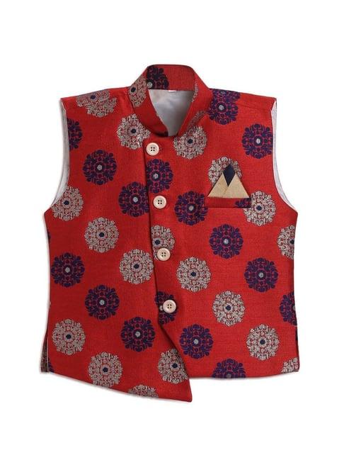 aj dezines kids red & grey floral print waistcoat