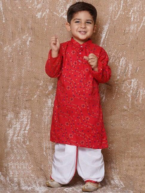 aj dezines kids red & white printed full sleeves kurta with dhoti
