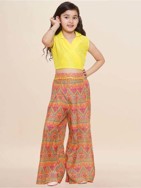 aj dezines kids yellow & pink regular fit top set