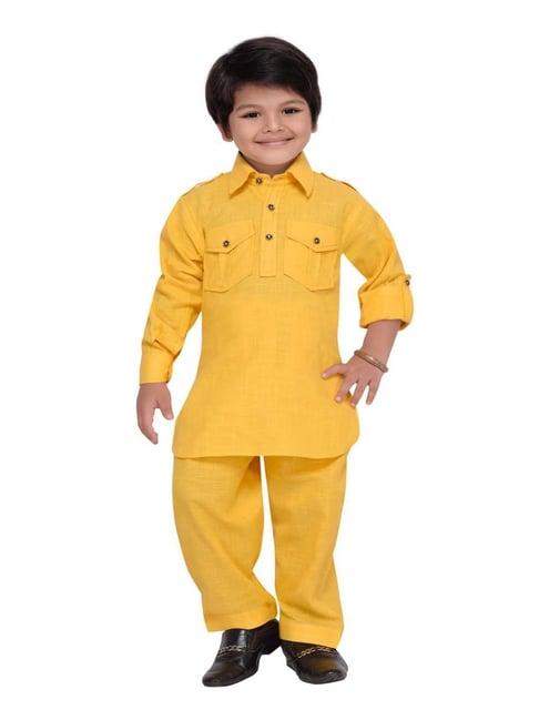 aj dezines kids yellow regular fit full sleeves kurta set