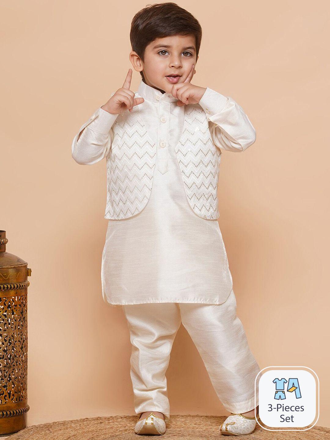 aj dezines mandarin collar regular sequinned kurta with pyjamas & waistcoat