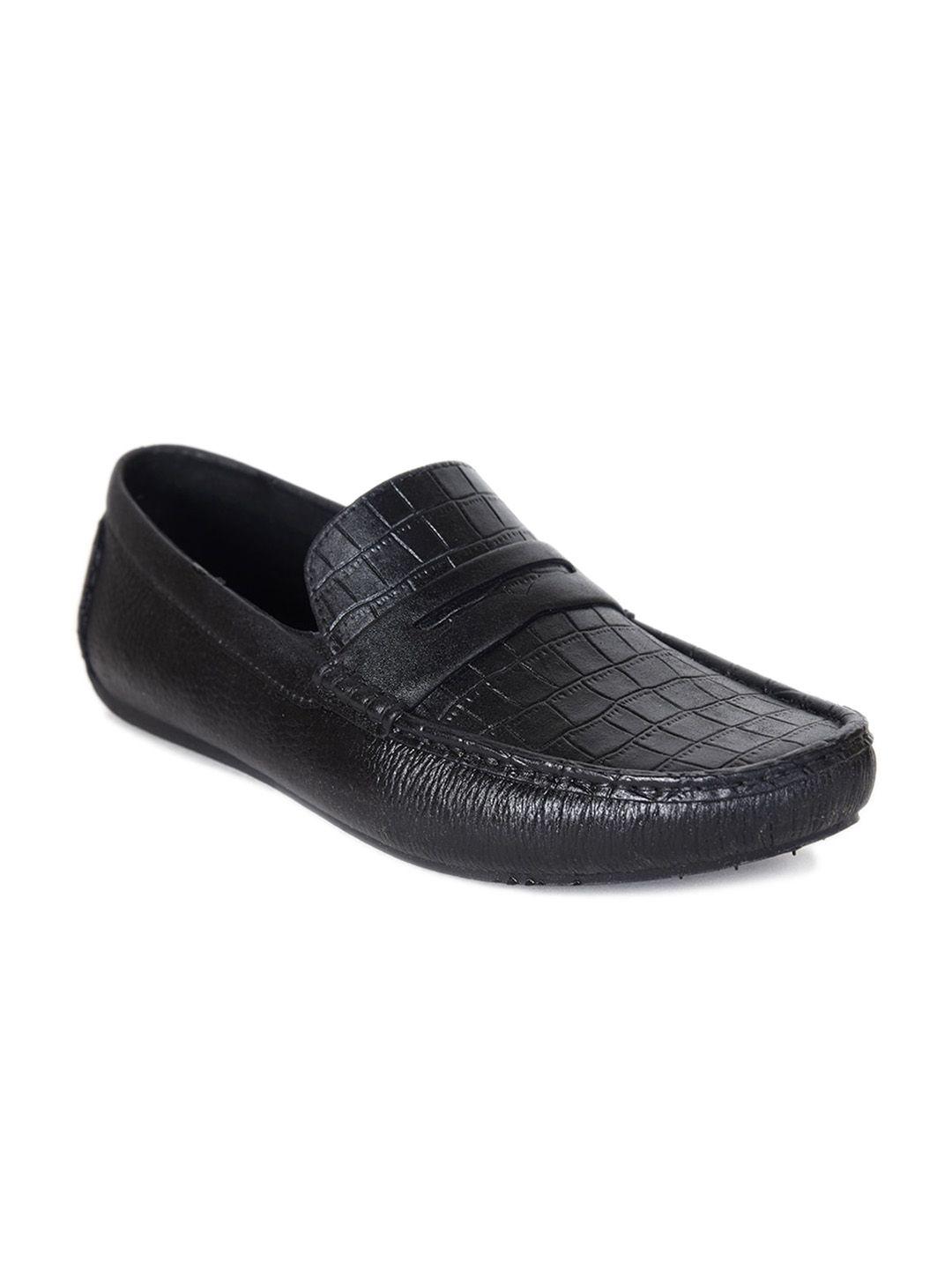 ajanta men black textured driving shoes