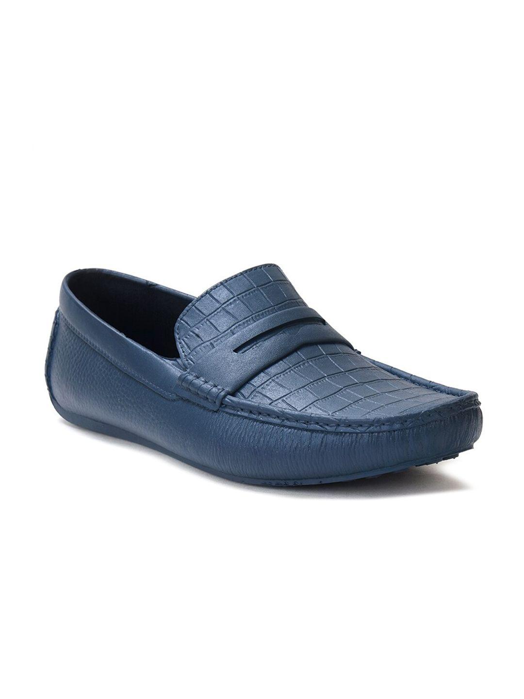 ajanta men blue textured slip on loafers