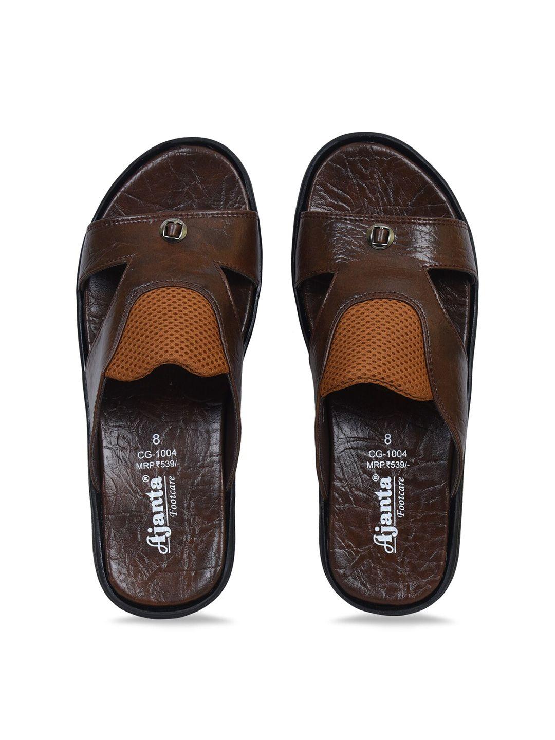 ajanta men brown solid slip-on flip flop