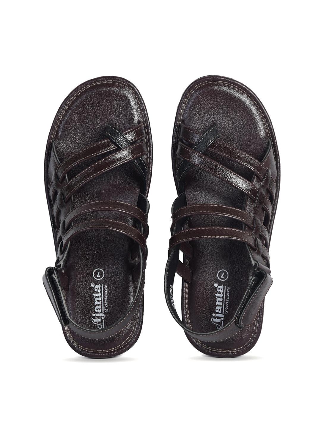 ajanta men brown solid synthetic comfort sandals