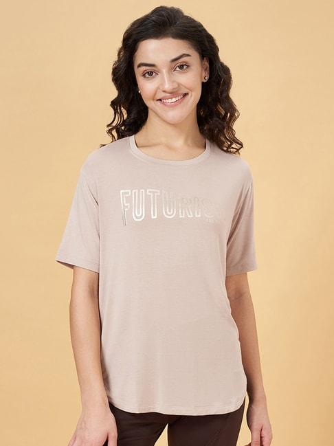 ajile by pantaloons beige printed sports t-shirt