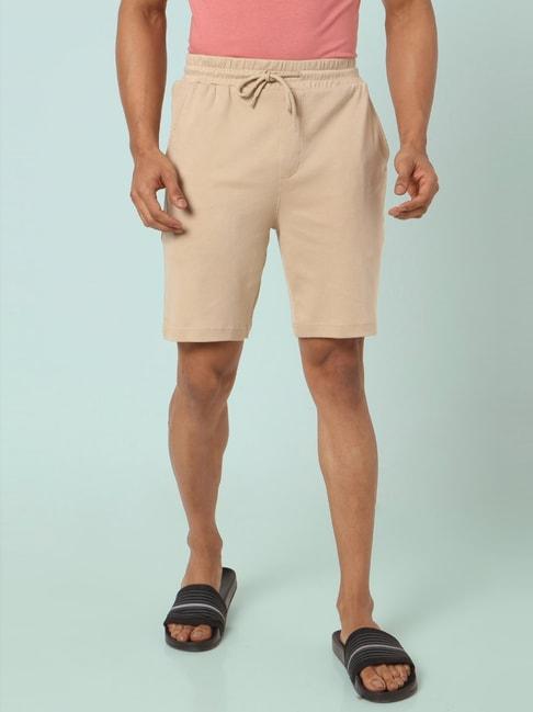 ajile by pantaloons light khaki cotton slim fit lounge shorts