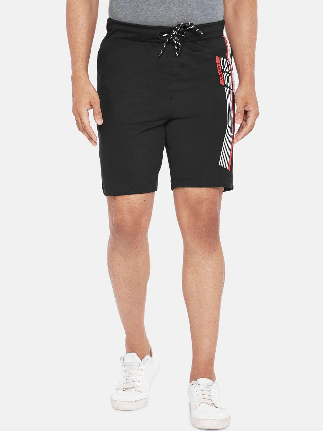 ajile by pantaloons men black printed slim fit mid-rise pure cotton sports shorts