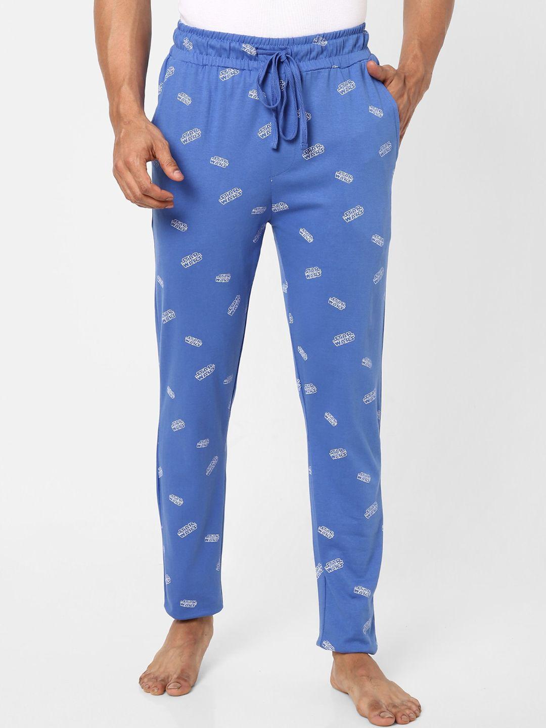 ajile by pantaloons men blue & white star wars printed pure cotton lounge pants