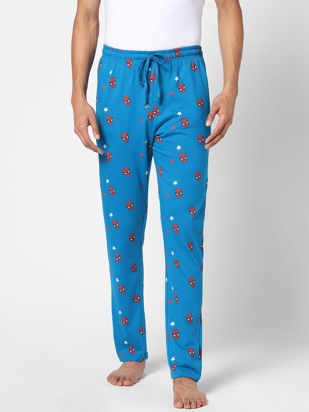 ajile by pantaloons men blue spiderman printed cotton lounge pants