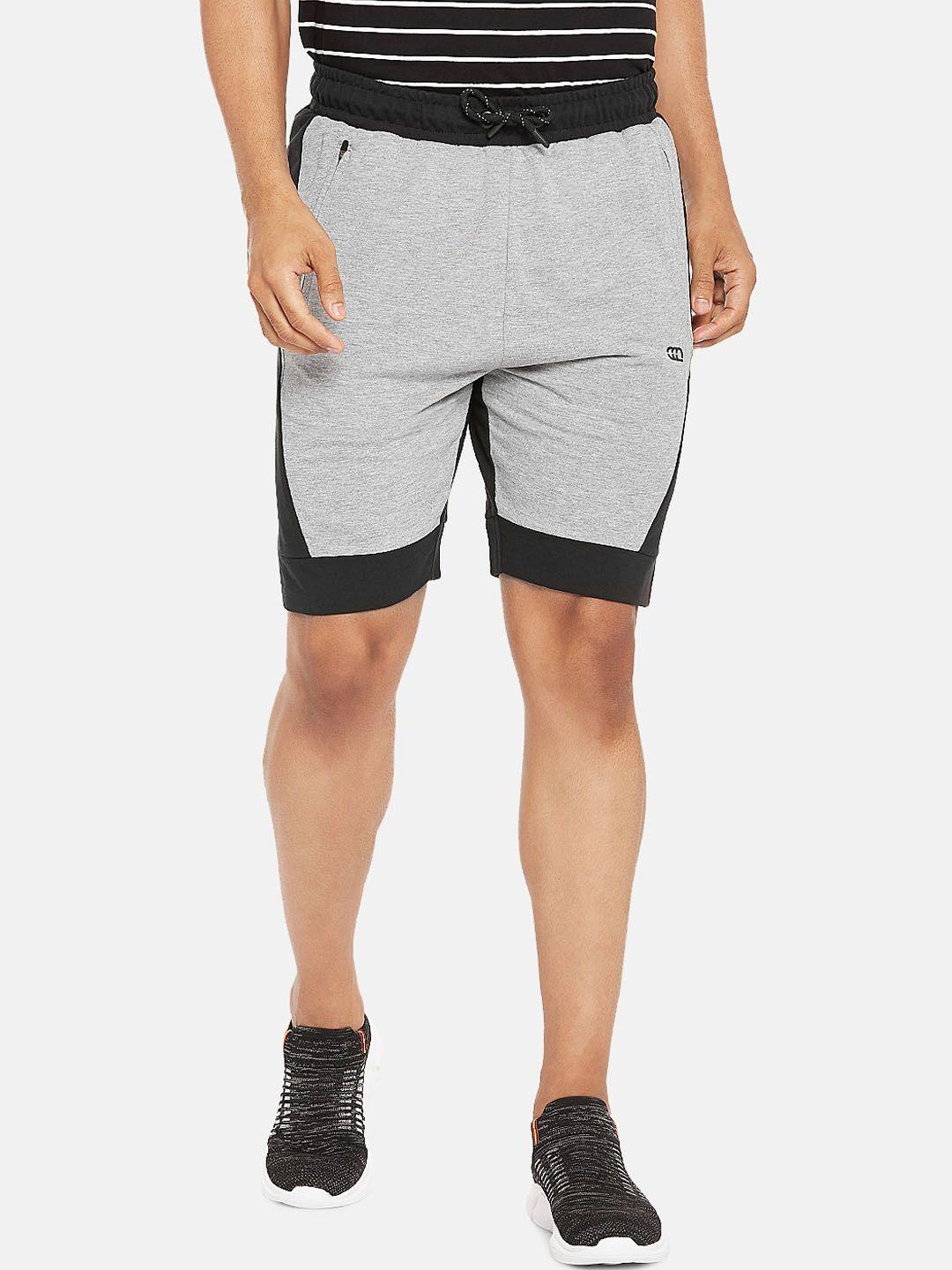 ajile by pantaloons men grey & black colourblocked slim fit sports shorts