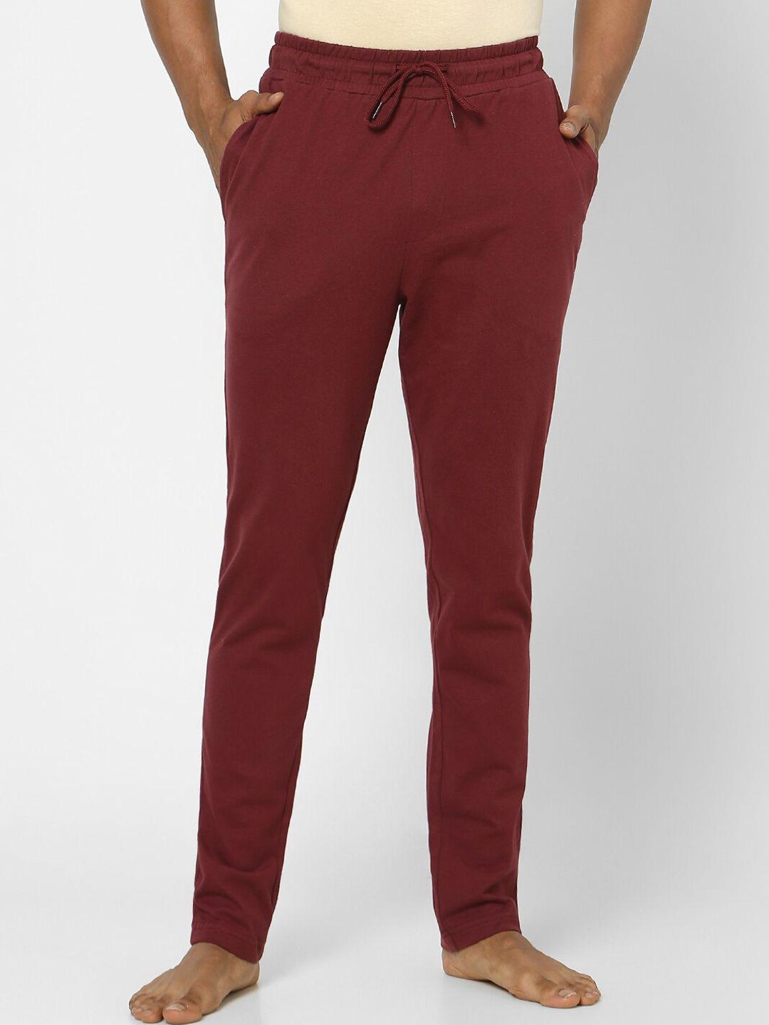 ajile by pantaloons men red solid slim-fit cotton lounge pants