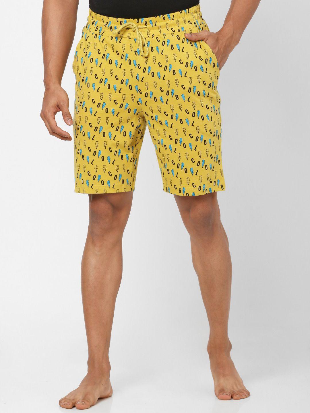 ajile by pantaloons men yellow typography printed slim fit shorts