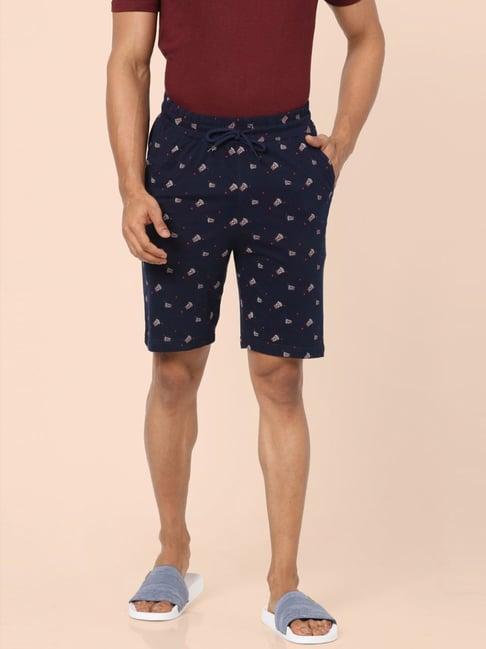 ajile by pantaloons navy cotton slim fit printed lounge shorts