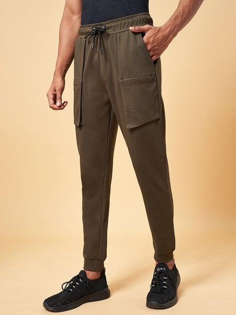 ajile by pantaloons olive cotton slim fit sports joggers