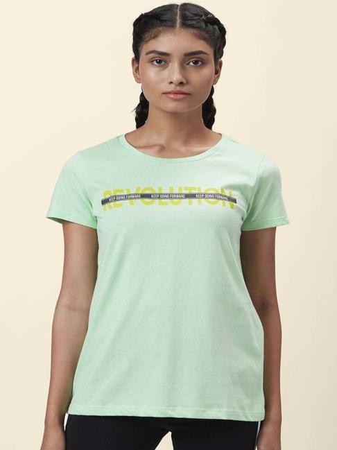 ajile by pantaloons sea green cotton graphic print sports t-shirt