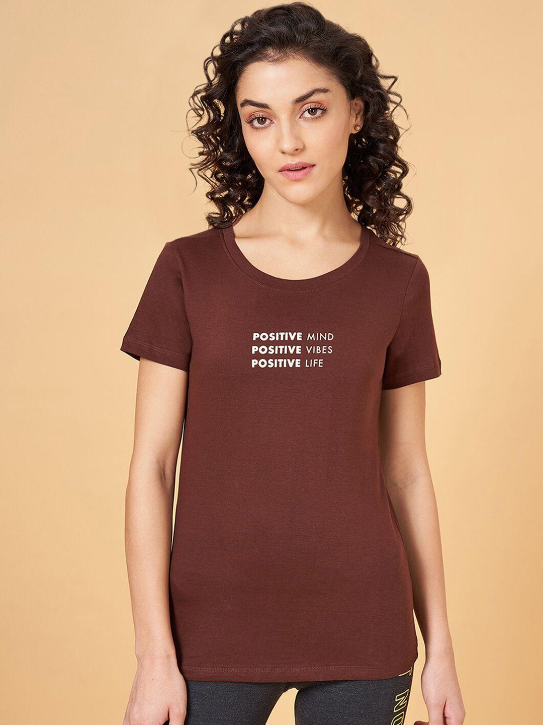 ajile by pantaloons women brown printed t-shirt
