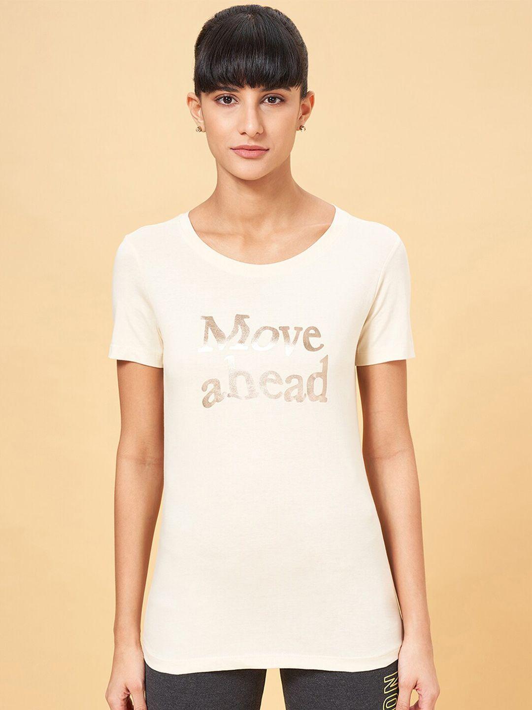 ajile by pantaloons women typography printed pockets t-shirt