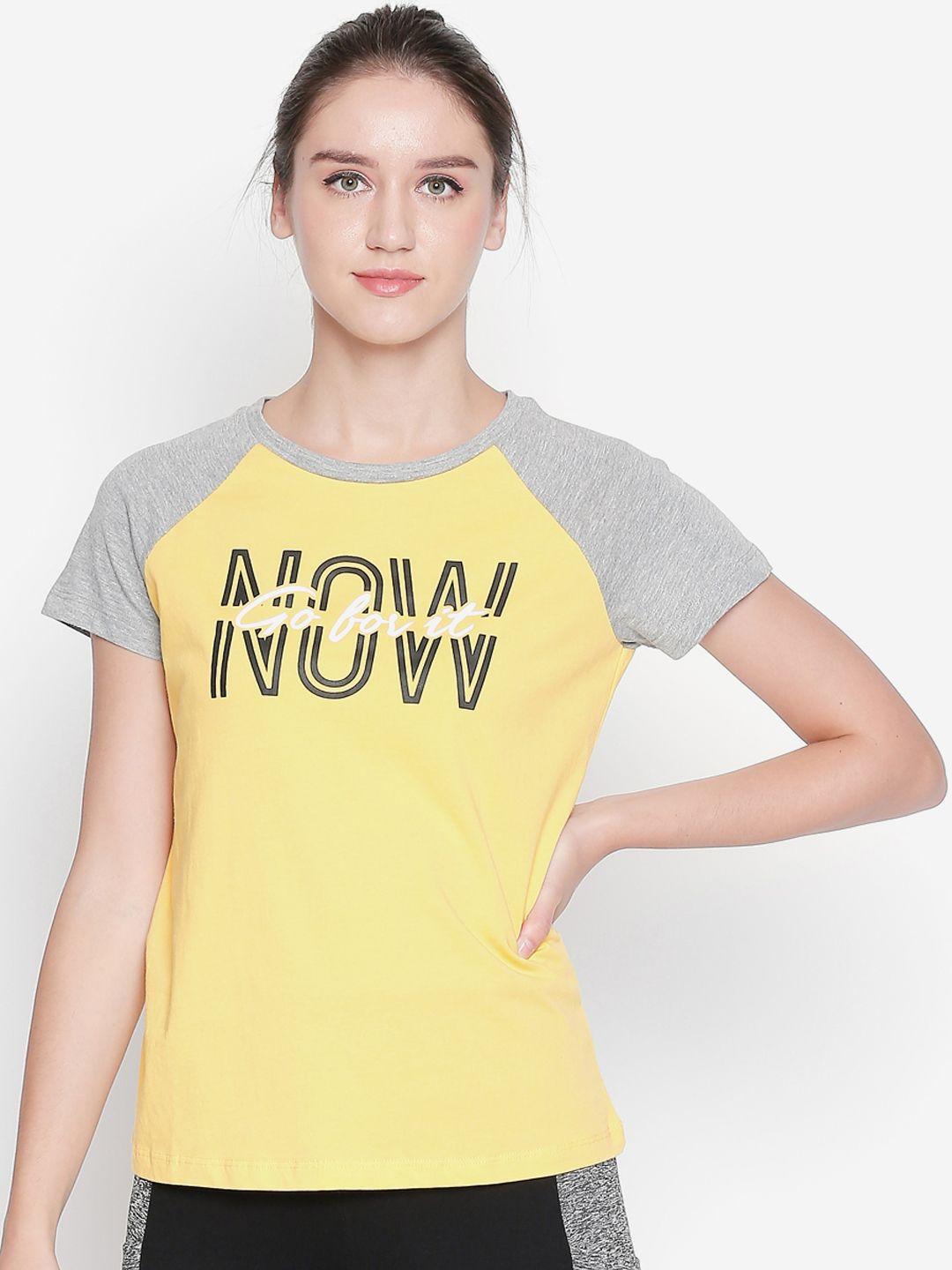 ajile by pantaloons women yellow printed round neck pure cotton t-shirt