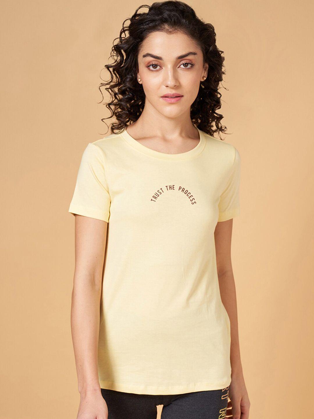 ajile by pantaloons women yellow printed t-shirt