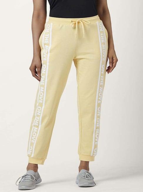 ajile by pantaloons yellow cotton striped joggers