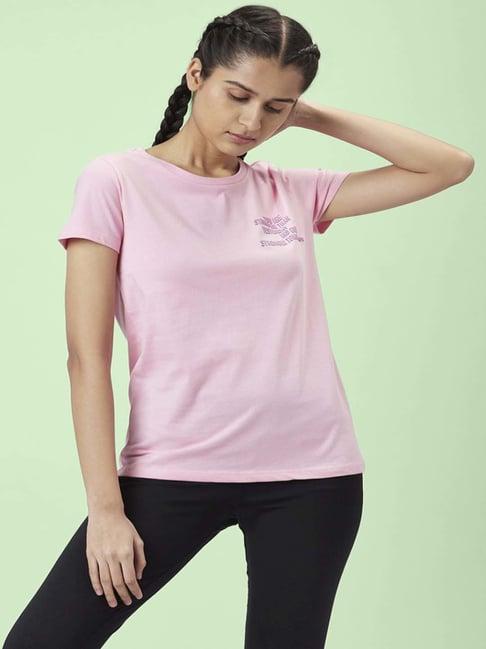 ajile by pantaloons baby pink cotton graphic print sport t-shirt