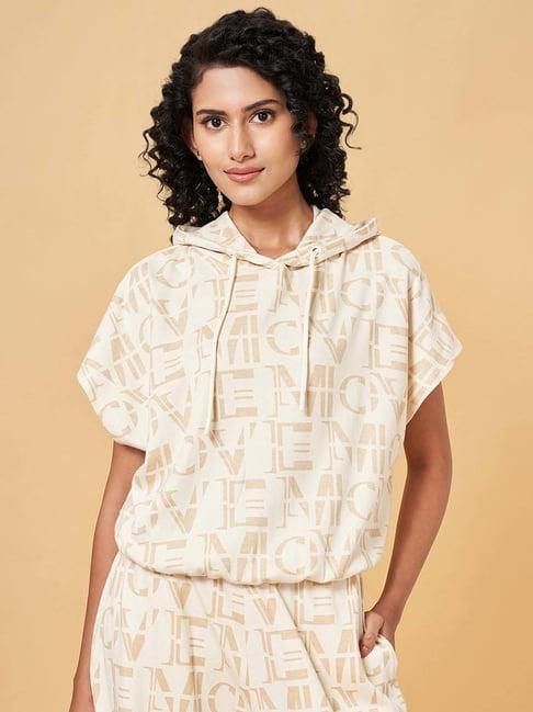 ajile by pantaloons beige cotton printed t-shirt