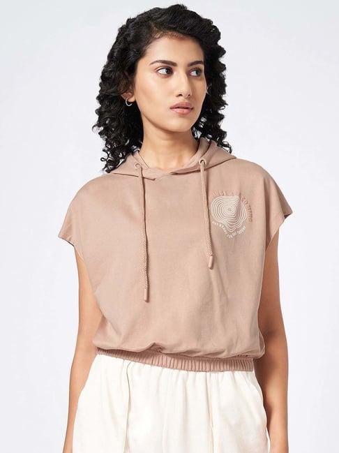 ajile by pantaloons beige cotton printed t-shirt