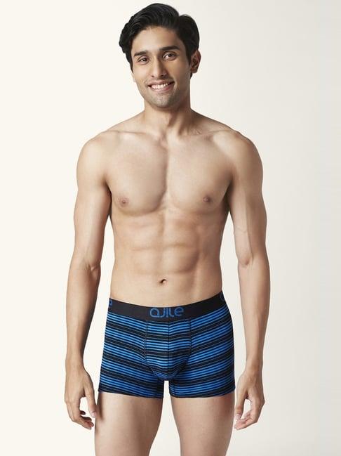 ajile by pantaloons black & blue cotton regular fit striped trunks