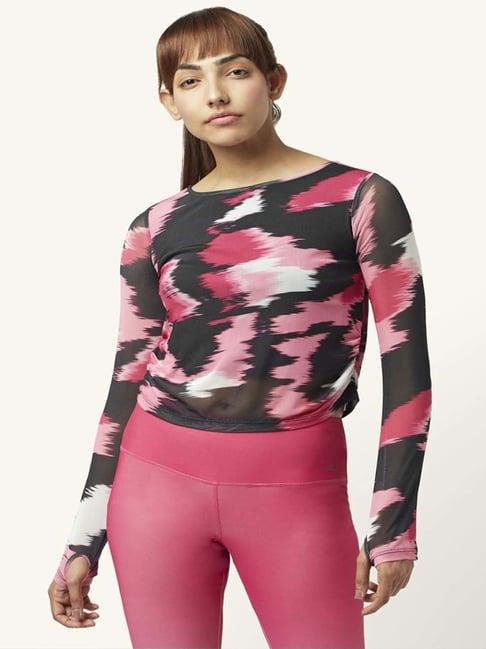 ajile by pantaloons black & pink printed sports top