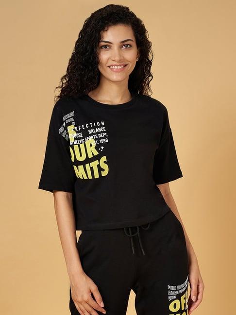 ajile by pantaloons black cotton graphic print sports t-shirt