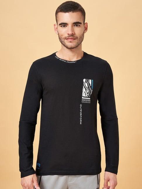ajile by pantaloons black cotton slim fit printed t-shirt