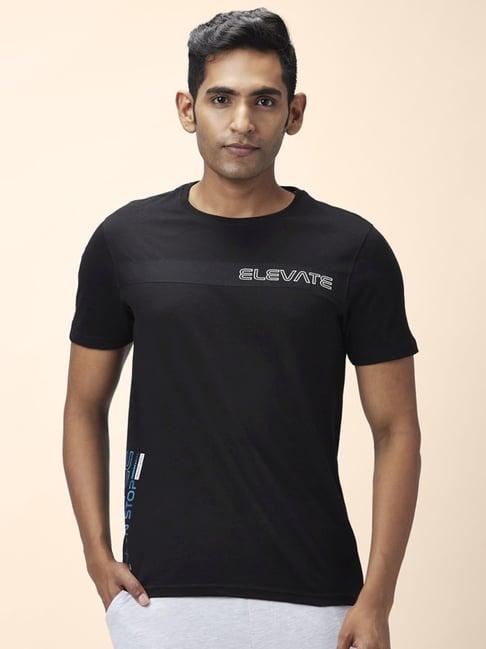 ajile by pantaloons black cotton slim fit self pattern t-shirt