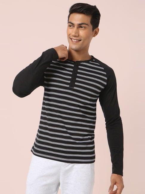 ajile by pantaloons black cotton slim fit striped t-shirt