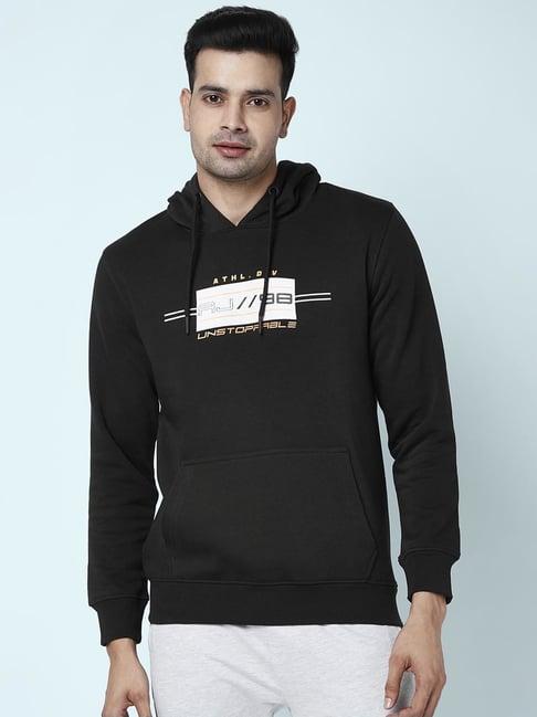 ajile by pantaloons black regular fit printed hooded sweatshirt