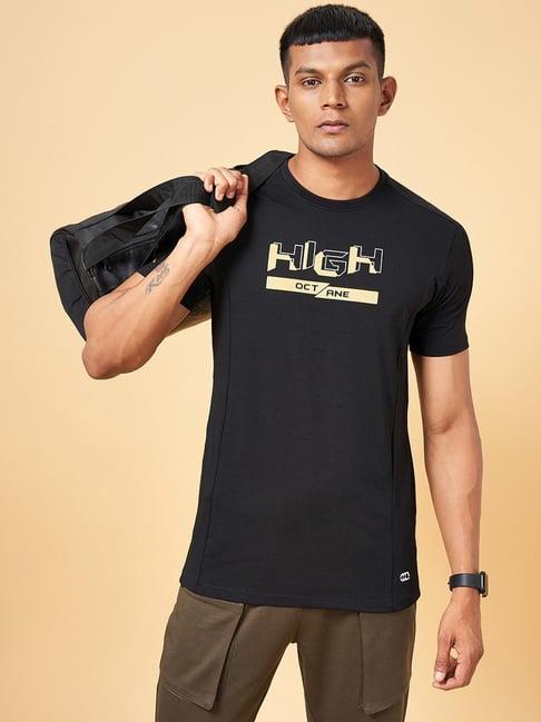 ajile by pantaloons black slim fit printed t-shirt