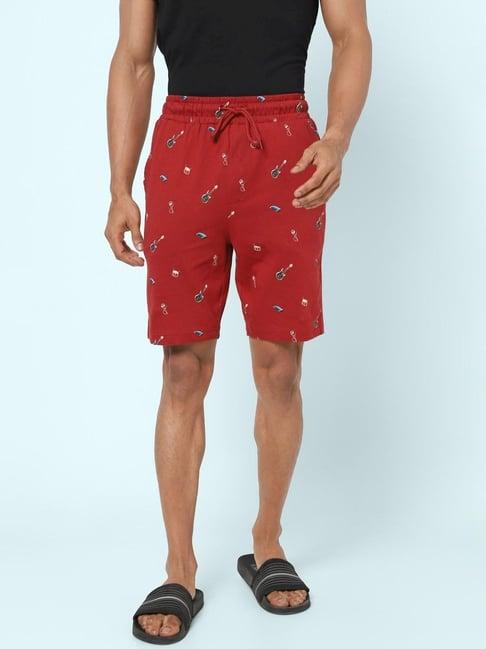 ajile by pantaloons blood red cotton slim fit printed lounge shorts