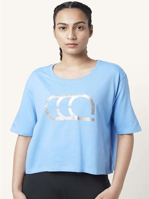 ajile by pantaloons blue cotton graphic print t-shirt