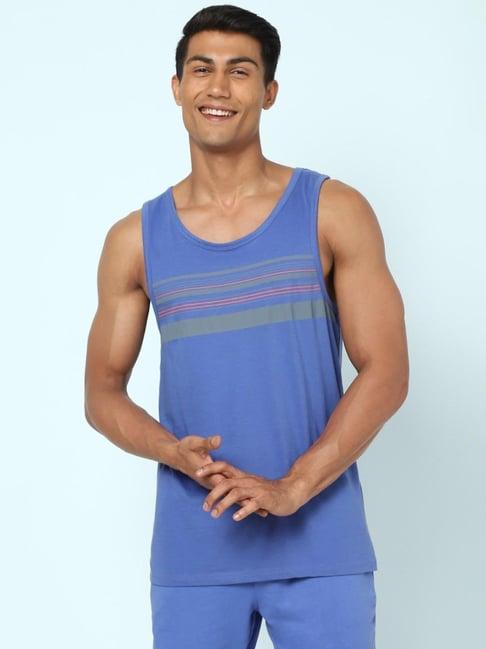 ajile by pantaloons blue cotton slim fit striped vest