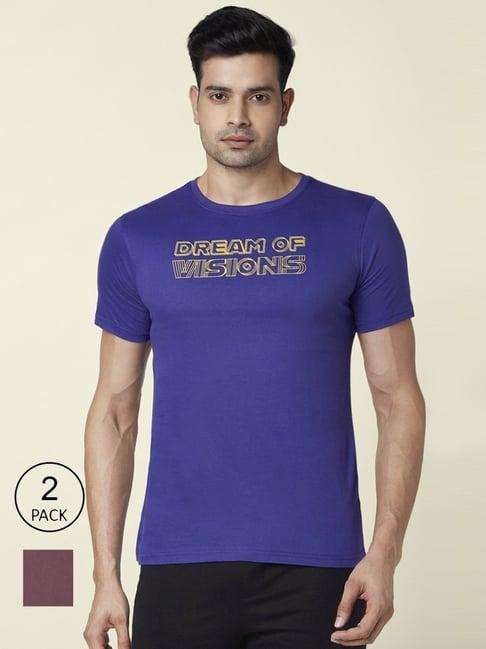 ajile by pantaloons brown & blue cotton regular fit t-shirt - pack of 2