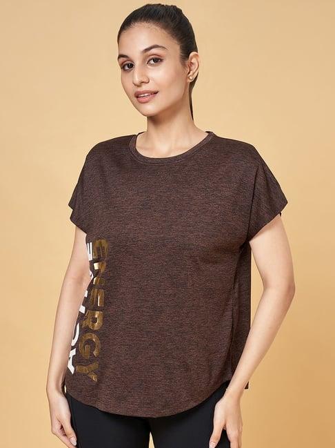 ajile by pantaloons brown printed sports t-shirt