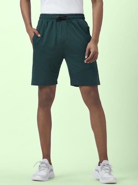 ajile by pantaloons forest green slim fit striped shorts